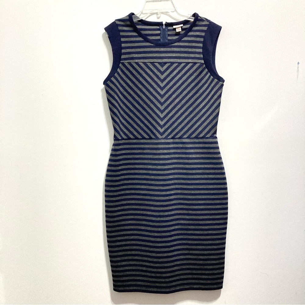 Merona Navy Blue and Grey Striped Sleeveless Midi Dress